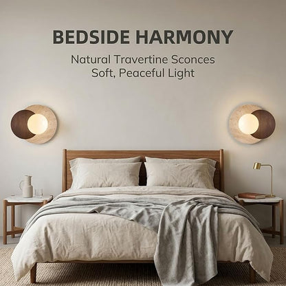 Marble Wall Lamp, Bathroom Vanity Light Fixtures, Wall Mount Lamp, Over Mirror, Stone Wall Sconces, Vintage Wall Light with Wood and Stone Shade, for Porch Workshop Kitchen Living Room