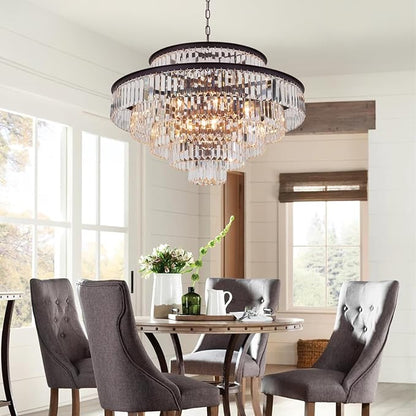 6-Tier Large Gold Crystal Chandeliers 31" Modern Luxury Chandeliers for Staircase K9 Crystal High Ceiling Chandelier 17-Light Round Hanging Pendant Light Fixture for Living Room Entryway Foyer