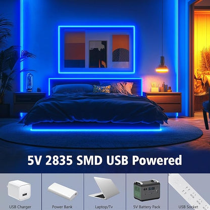 echosari Strip Lights USB 5V, 9.8Ft 180 LED Strip Lights Cuttable 2835 SMD Super Bright with Self-Adhesive DIY for Cabinet Photo Frames Desks Monitor Shelves Decor (Blue)