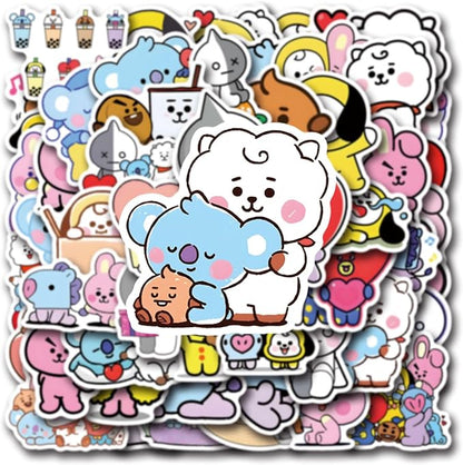 55pcs Cartoon BT21 Stickers for Water Bottle,Vinyl Waterproof BT21 Stickers for Laptop,Bumper,Skateboard,Water Bottles,Computer,Phone,Sticker for Kids Teens Adult