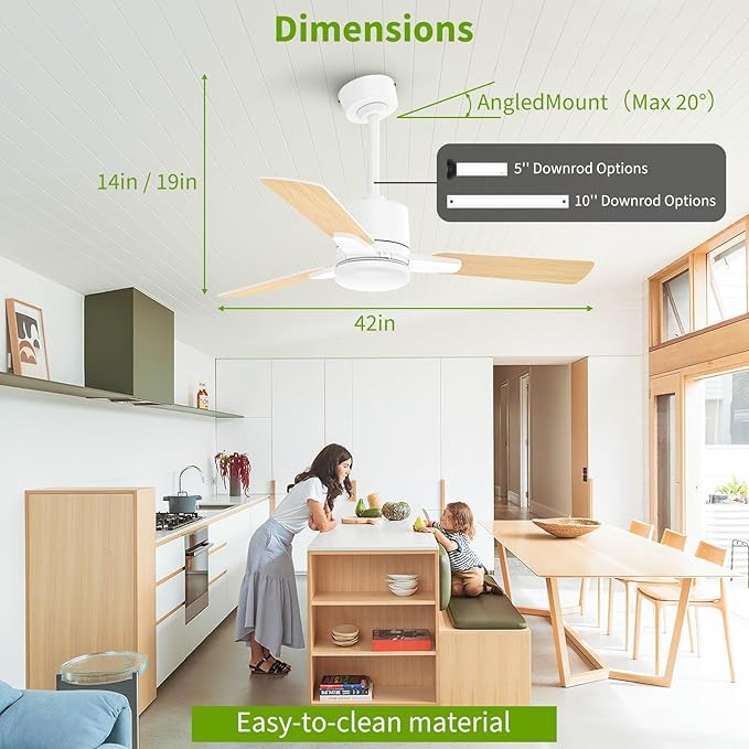 42 Inch Ceiling Fans with Lights and Remote Control, Low Profile Ceiling Fan with Light,10 Min Quick Installation,Reversible,3CCT Dimmable,Noiseless, white Small Ceiling Fan for Bedroom Indoor/Outdoor