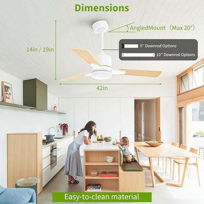42 Inch Ceiling Fans with Lights and Remote Control, Low Profile Ceiling Fan with Light,10 Min Quick Installation,Reversible,3CCT Dimmable,Noiseless, white Small Ceiling Fan for Bedroom Indoor/Outdoor