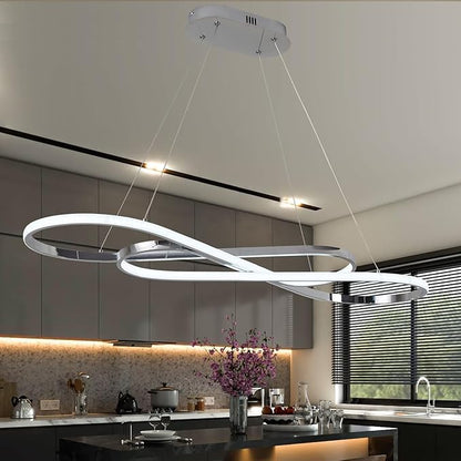 Led Chandeliers for Dining Room,Modern Led Pendant Light Fixture, Dimmable Adjustable Height Music Note Shape Hanging Lamp with Remote Control White Iron Ceiling Light Fixture for Kitchen Island