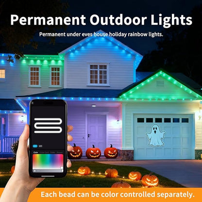 Permanent Outdoor Lights,100ft Smart Rainbow Eave Holiday Light IP67 Waterproof with 60 LED Lights for Christmas Halloween House Decorations, Compatible with Alexa, Google Assistant