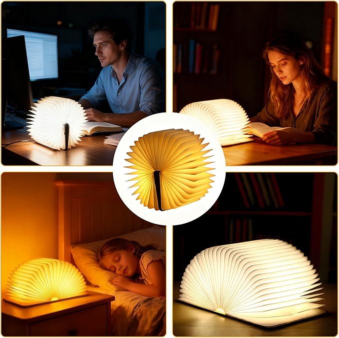 Vergissm 6.5 Inch Book Lamp, Foldable Paper Book Light, Bookshaped Night Light Embossed Cover Design, Rechargeable Folding Paper Lamp, Perfect Books Decor & Book Lovers, Women or Friend Gift Choice