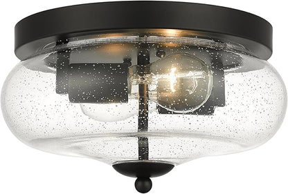 Darkaway Black Ceiling Light Fixtures, Indoor Outdoor Flush Mount Ceiling Light with Seeded Glass Shade for Farmhouse Hallway Kitchen Bedroom Porch Living Dining Room