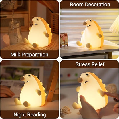 Night Light for Kids, 7 Color Changing Hedgehog Silicone Night Light with Timer, 3 Levels Dimmable Lamp, LED Rechargeable Bedside Nursery Lamp, Cute Animal Nightlight for Toddler Boys Girls (Hedgehog)