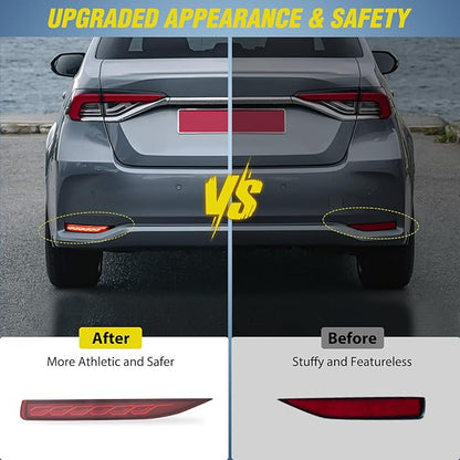 Nilight Rear Bumper Tail Light Compatible with 2019 2020 2021 2022 2023 2024 2025 Toyota Corolla Red Lens LED Reflector Bumper Lamp Brake Turn Signal Sequential Flashing Driving Taillights Replacement