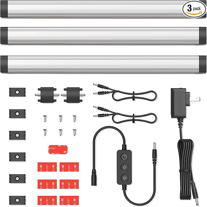 GETINLIGHT 12-inch Plug-in LED Under Counter Lights for Kitchen, Soft White 3000K, Pack of 3, IN-0110-23-SN