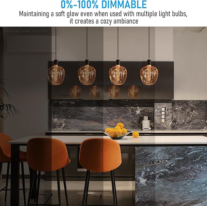 ESCENA Streamline Shape Series LED Decorative Light Bulb, Bubble Ultra-Large Vintage Edison Bulb Dimmable 3.5W, E26, Unique Virtual Filament Vintage Bulbs, Amber Glass, 2000K Soft Warm, UL Listed