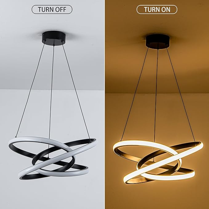 MAYNA Modern Ring Chandelier for Dining Room,Dimmable LED Pendant Light with Remote, Irregular Light Fixture for Kitchen Island Over Table, 3 Color Changeable Hanging Lamp, Black 19.7 inch