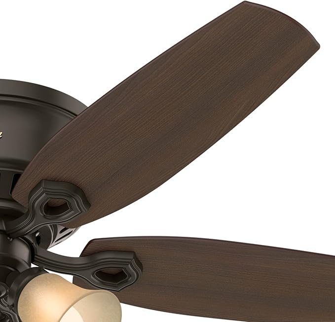 Hunter 52 inch Indoor Ceiling Fan with LED Lights - Bronze Ceiling Fan with Pull Chain, For Bedroom, Living Room, or Kitchen, Low Profile Flush Mount, No Remote, 5 Blades - Builder 53327, New Bronze
