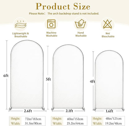 Set of 3 Arch Backdrop Covers(6ft, 5ft, 4ft) - Premium Stretchy Spandex Backdrop Arch Stand Cover for Baby Shower,Wedding,Party Decor Chiara Cover with Double-Sided Design(White, Light Pink)