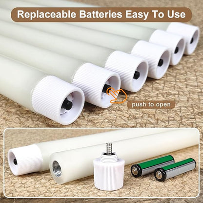 Battery Operated Flameless Ivory Taper Candles Flickering–Set of 6, Realistic 3D Wick Flickering LED Taper Candle Set,USB-Rechargeable, Remote & Timer, Ideal for Living Room, Bedroom & Easter Décor