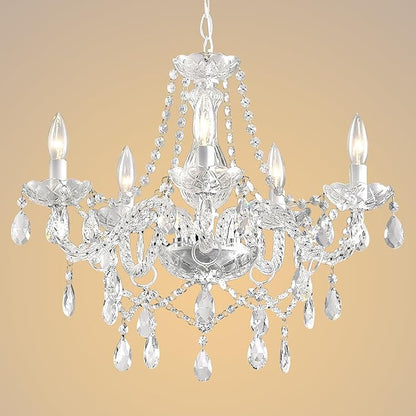 Farmhouse Crystal Chandelier Hanging Pendant Light Fixture, Modern 5 Lights K9 Crystal Ceiling Lighting Fixture for Dining Rooms ﻿Kitchen Island Living Room Bars