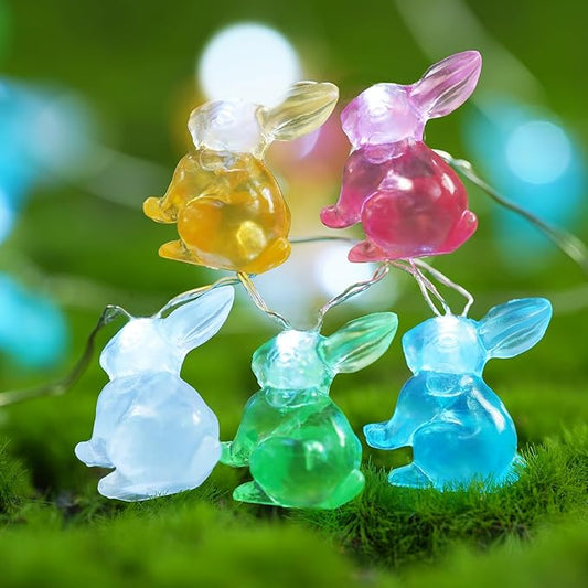Easter Decorations Lights String 10ft 30 LEDs Bunny Light Easter String Lights Battery Operated with Remote 3D Rabbit Shaped Bunny Decor for Indoor Outdoor Home Party Bedroom