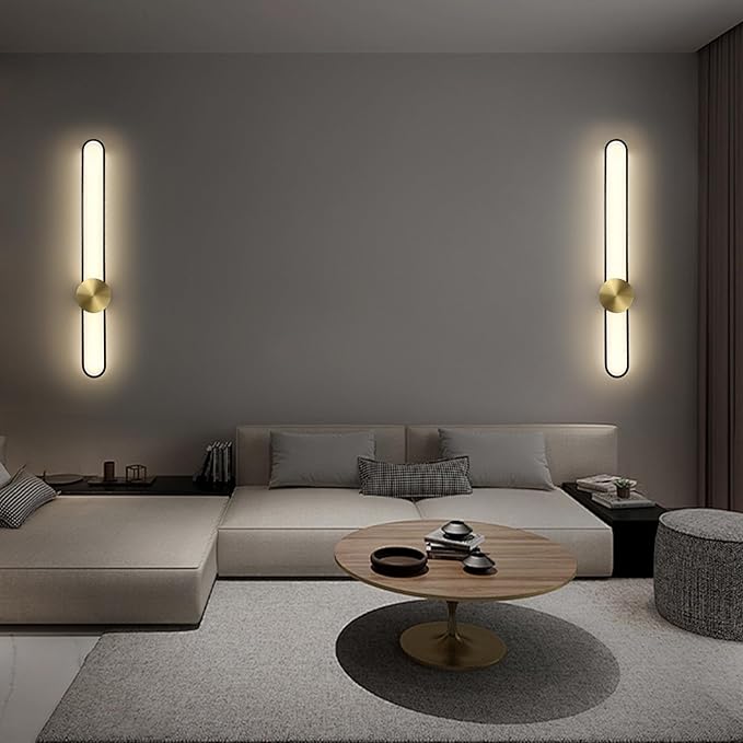 JAYMP Modern Wall Sconce 4000K Dimmable LED Wall Light Fixture, Hardwired Wall Lamp for Living Room, Dining Room, Bedroom, Hallway, Lobby, Entryway, 1 Pack (Brushed Black, H90cm/35.4inch)