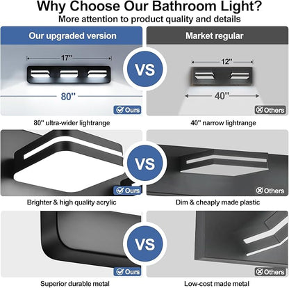 360° Rotate LED Dimmable Bathroom Vanity Light Fixtures, 1300LM Acrylic Matte Black Vanity Lights for Bathroom, Modern Wall Lighting Fixtures Over Mirror Kitchen Living (Natural White Light 5000K)