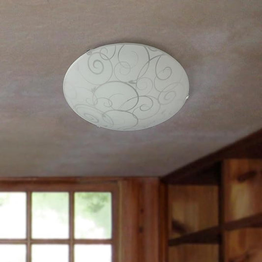 Simple Designs FM3000-WHT Round Flushmount Flush Ceiling Light with Scroll Swirl Design, White