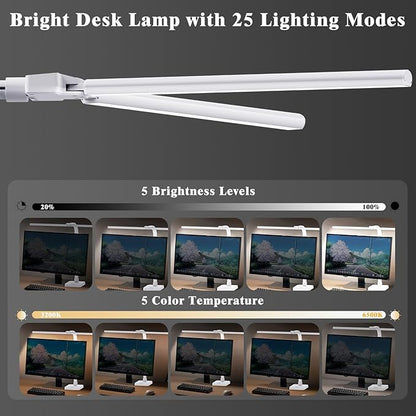 GAEFURY LED Desk Lamp for Home Office, 24W Bright Desk Lamp with Phone Holder Base - 25 Lighting Modes Eye-Caring Desk Light Adjustable Gooseneck Lamp for Workbench Drafting Reading Study-White
