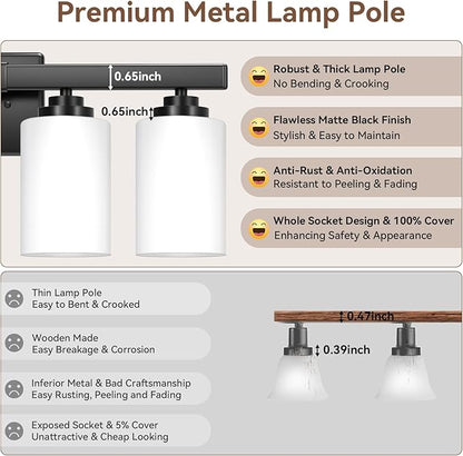 4-Light Bathroom Light Fixtures, 27" Modern Vanity Lights Over Mirror with Milky White Glass Shade, Matte Black Light Fixture, Classic Wall Light Fixture for Mirror Living Room Cabinet Bedroom Porch