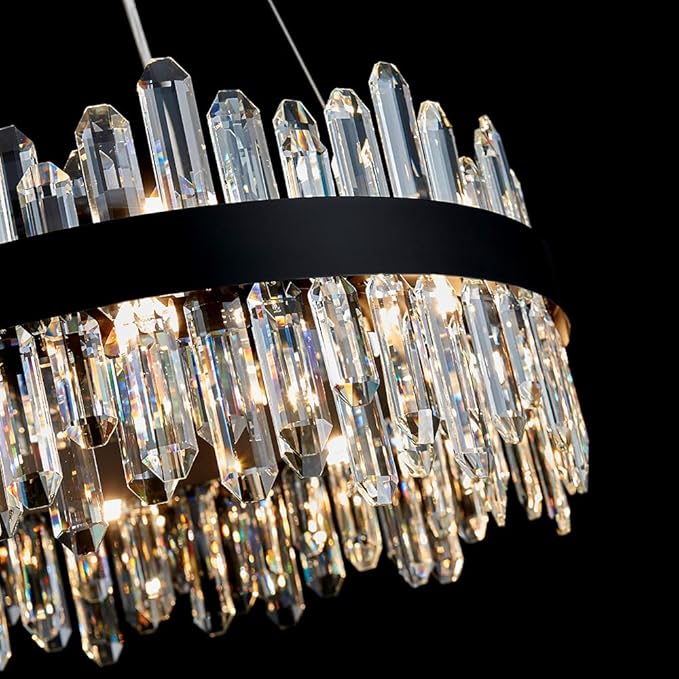 Black Modern Oval Crystal Chandelier, 24-Lights Luxury Chandeliers 2-Tiers K9 Crystal Chandelier Pendant, Light Fixture G9 Lights for Dining Living Room Entryway Kitchen Dia 30 inch