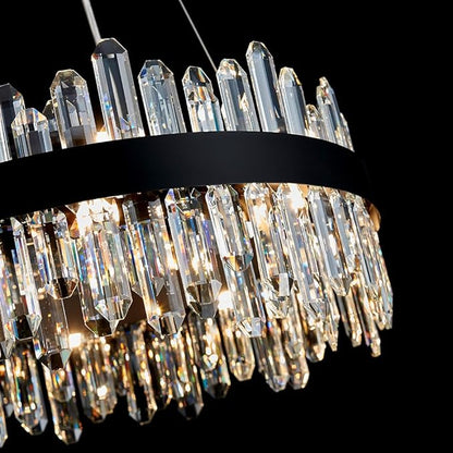 Black Modern Oval Crystal Chandelier, 24-Lights Luxury Chandeliers 2-Tiers K9 Crystal Chandelier Pendant, Light Fixture G9 Lights for Dining Living Room Entryway Kitchen Dia 30 inch