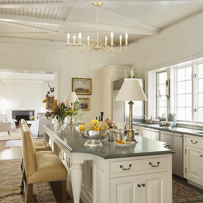 Gold Chandelier 8-Light Modern Farmhouse Chandelier Lighting Fixtures Rustic Candle Hanging Chandelier for Living Room Foyer Hallway Bedroom Kitchen