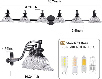XIEDUN 45" Bathroom Light 6 Light Black Vanity Light Farmhouse Vanity Lights Vanity Lighting Fixtures (Exclude G9 Bulb)