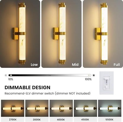 23.6" Modern Wall Sconce, 5CCT Dimmable LED Bathroom Vanity Light, Brushed Gold Wall Light with Resin Shade, 20W Hardwired Vanity Lighting for Bedroom, Living Room, Hallway