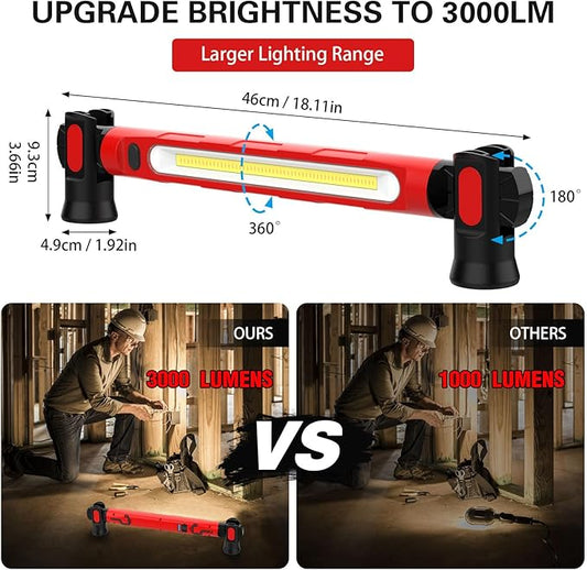 ERAY Magnetic LED Work Light, 6000mAh /3000LM Rechargeable Under Hood Work Light Bar - Mechanic Light with 3 Modes 360° Adjustable Waterproof, Car Repairing Inspection Garage Workshop Emergency