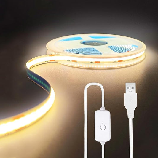 ZSLAIFU A 5V USB LED Light Strip, COB LED Strip Lights, Warm 5V LED Lights, Small LED Strip Light, TV Lights for TV Under Cabinet Kitchen Living Room Shelving or Displays (Warm 6.56ft)