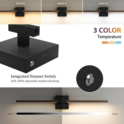 Rayogale 32 Inch Rechargeable Battery Operated Wall Sconce Set 2, 8000mAh Cordless, 3000K/4500K/6000K, Dimmable, Remote, Touch Control, 360° Rotation for Living Room Black Walnut 2 Pack
