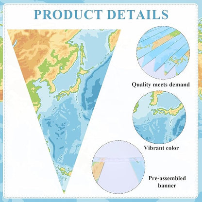 HESTYA 5 Pieces 49 Feet Travel Themed Party Decoration Bon Voyage Map Pennant Banner Around The World Themed Triangle Flag Bunting Banner for Graduation Classroom Farewell Retired Party Decor Supplies