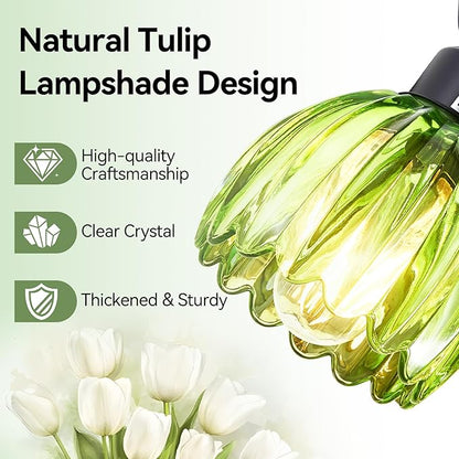 3-Light Black Vanity Lights with Green Tulip Glass Shade, Bathroom Lighting Fixture Over Mirror, Vintage Vanity Wall Sconce Lamp for Kitchen Living Room Hallway