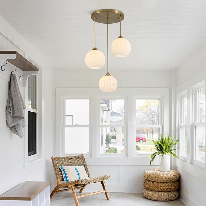 3 Light Pendant Lighting Milk Glass Chandelier Gold Cluster Pendant Light Fixture Vintage Chandelier White Glass Globe Pendant Lights Kitchen Island