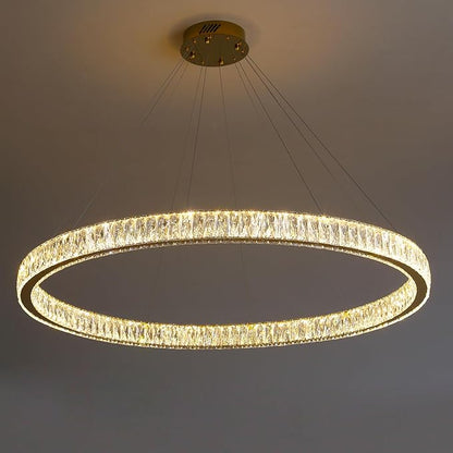 Modern Large Gold Ring Chandelier Dimmable LED 47.5in Adjustable Gold Crystal Ring Pendant Light Fixtures for Dining Room Living Room