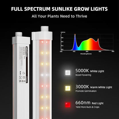 Spider Farmer 2FT LED Grow Lights for Indoor Plants,Full Spectrum (3000K+5000K+660nm),80W (4x20W,400W Equivalent),IP65 Waterproof,Linkable Design,Plant Light Strip for Shelves,Greenhouse,4-Pack