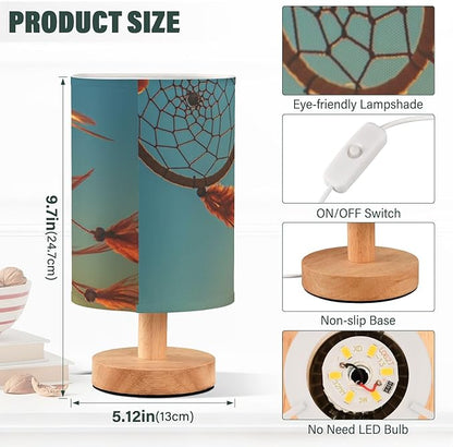 Table Lamp Dream Catcher Sunset Sky Boho Chic Dreamcatcher Ethnic Tribal Nightstand Lamp with Wood Base Fabric Lamp Shade Bedside Desk Lamp for Living Room Bedroom Kids Room Office