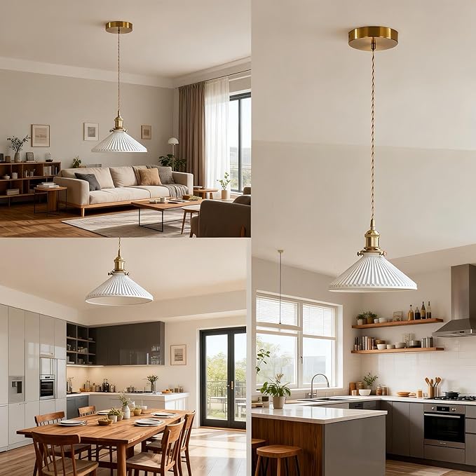 Ceramic Pendant Light, Minimalist Pleated Modern Pendant Light, Kitchen Island Bedroom Dining Room Bar Pendant Lighting