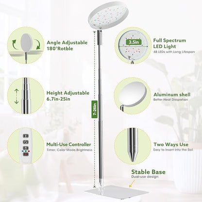 Grow Lights for Indoor Plants Full Spectrum, 48 LEDs Plant Light for Indoor Plants with 2 Mounting Options, 3 Optional Spectrums, 3/9/12Hrs, 10 Brightness, 2 Packs (White)