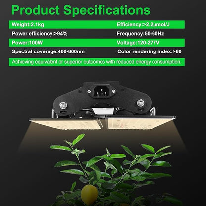 100W LED Plant Grow Light Meets Plant Growth Requirements Multi-Angle Adjustable, Hanging Design Suitable for Various Growing scenarios