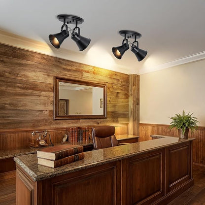 Black Kitchen Lighting Fixtures Ceiling, 2-Light Adjustable Track Light, Flush Mount Directional Ceiling Light for Hallway, Dining Room, Bathroom