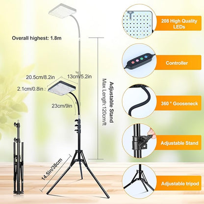 2026 Grow Light on Stand for Indoor Tall Plants, Bonsai Tree, Bright Natural Sunlight Full Spectrum, 4/8/12/16/20H Timer, 25 Watt Power Draw, NO Need Adapter, 24"-64" Height Adjustable