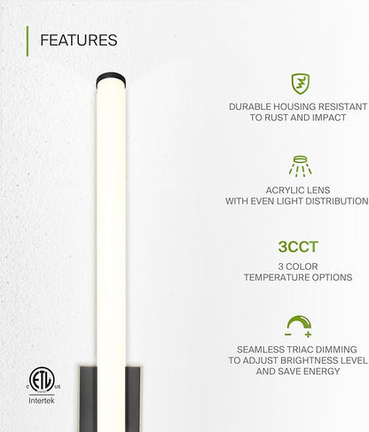 ASD 48" LED Linear Vanity Light Fixture, Modern Bathroom Sconce — 3 Color 3000K-5000K, Dimmable, 35W 3800LM, Energy Star & ETL Listed — Over Mirror Makeup Bar for Bedroom, Cabinets — Black, 4 Pack