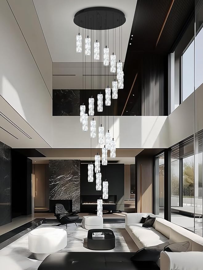 ykolupty Modern Crystal Chandelier 24-Lights Black Chandelier Lighting Fixture High Ceiling Chandelier Suitable for Living Room Staircase Villa