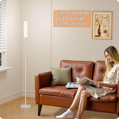 Nukanu Floor Lamp with Remote Control, Floor Lamps for Living Room/Bedroom/Office, Stepless Adjustable 3000K-6000K Colors and 10-100% Brightness,Standing Light with Foot Switch (White+Beige Linen)