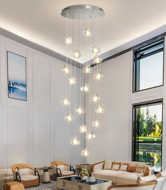 HAIXIANG LED Glam Chandelier 138 inches Long Light Luxury Crystal Ceiling Chandeliers Remote Dimmable High Ceiling Pendants Lighting Fixtures Antique Gold 20 Lights