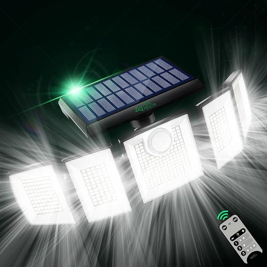Solar Lights Outdoor Waterproof Motion Sensor - 416 LEDs 3000 Lumens Super Bright 3 Brightness 3 Modes 2400mAh 360° Illumination 32ft Solar Flood Security Light for Outside (1, 13.7x4.3x5inch)