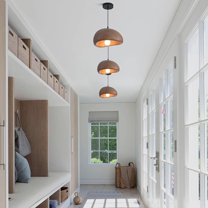 11.8in Wabi Sabi Pendant Light, Kitchen Island Lighting Fixture Ceiling Mount Japanese Lamp Japandi Chandelier for Dining Living Room Hallway Bedroom Restaurant Hanging Lamp, Brown 1 Pack